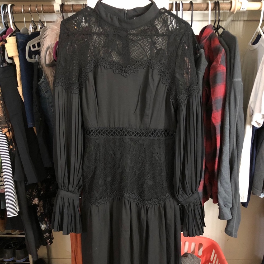 Unique Nasty Gal Tiered Black Dress with Lace